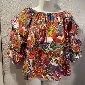 Rani Arabella Multicolor Off-Shoulder Ruffle Blouse